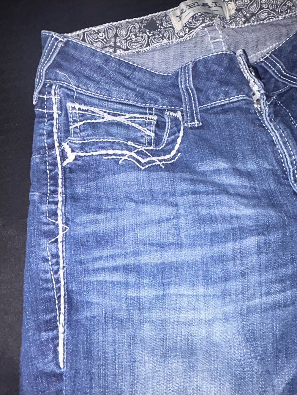 Ariat Jeans Women’s 31R Blue Denim R.E.A.L Mid Rise Stretch Entwined Boot Cut - Picture 7 of 14